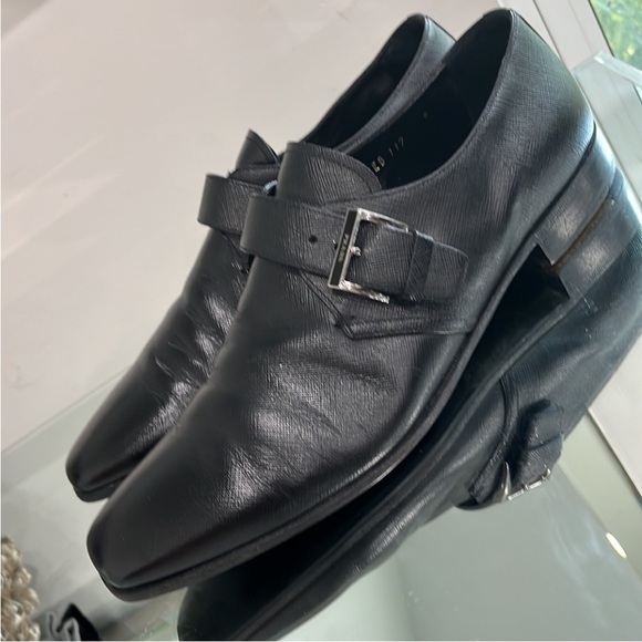 PRADA Men’s Saffiano Leather Monk Strap Loafers Black Size 9 - Picture 2 of 16